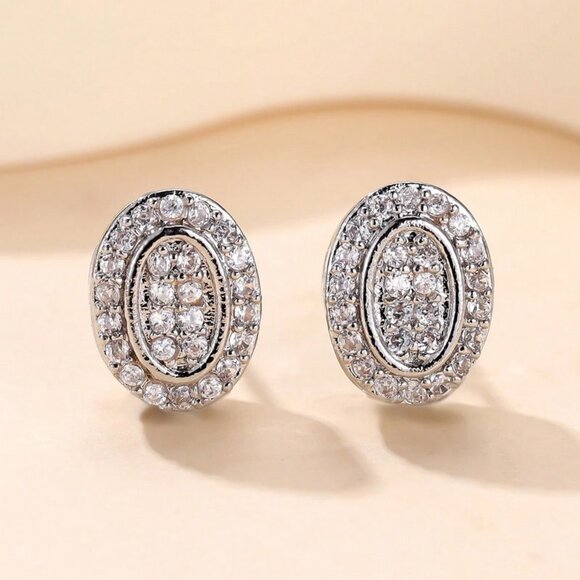 925 Sterling Silver Womens 2ct Diamond Oval Stud Earrings Ladies New Jewelry